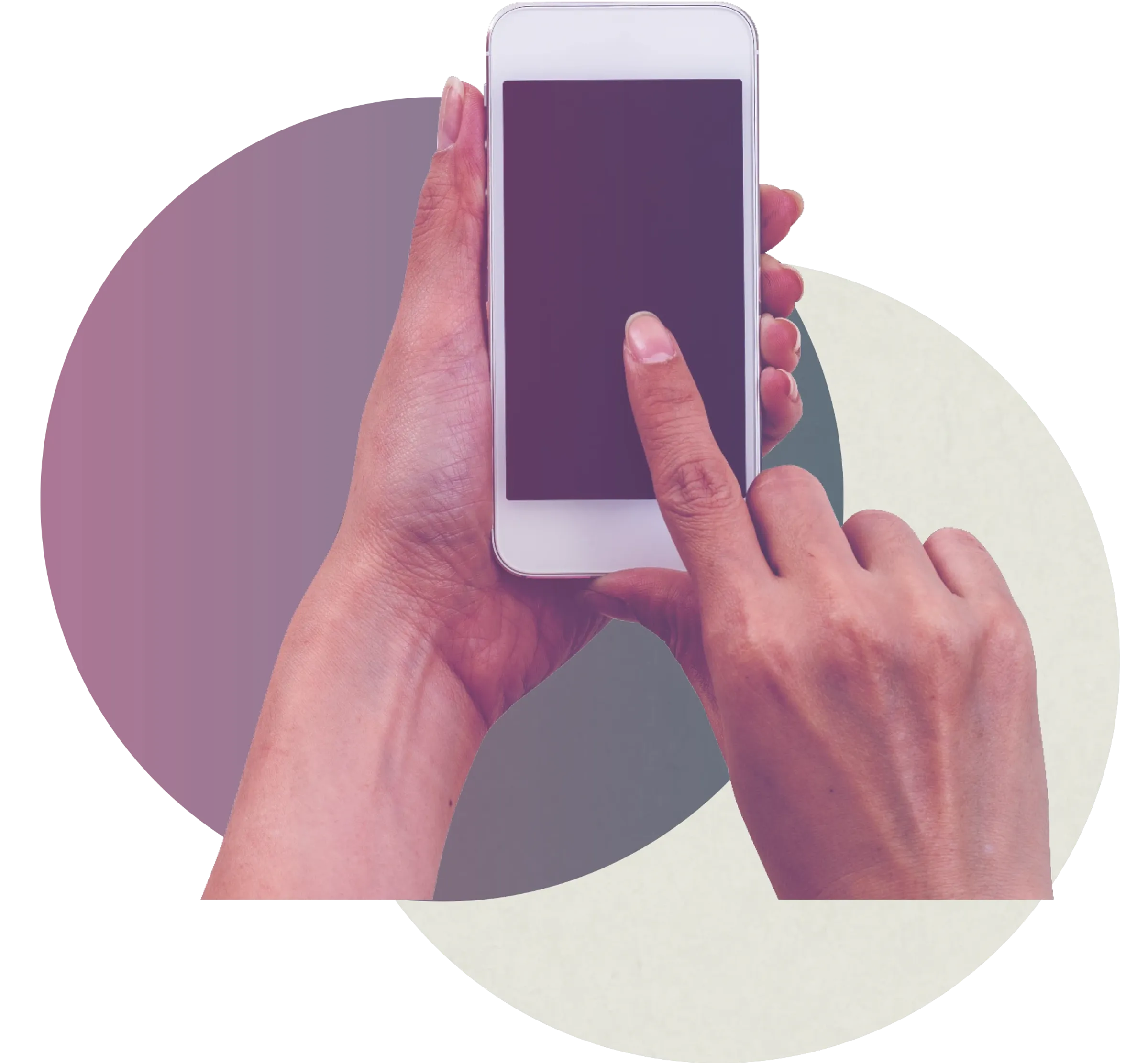 A hand tapping on a smartphone.